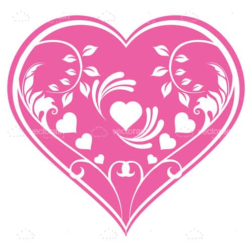 Beautiful Pink Heart with Floral Pattern